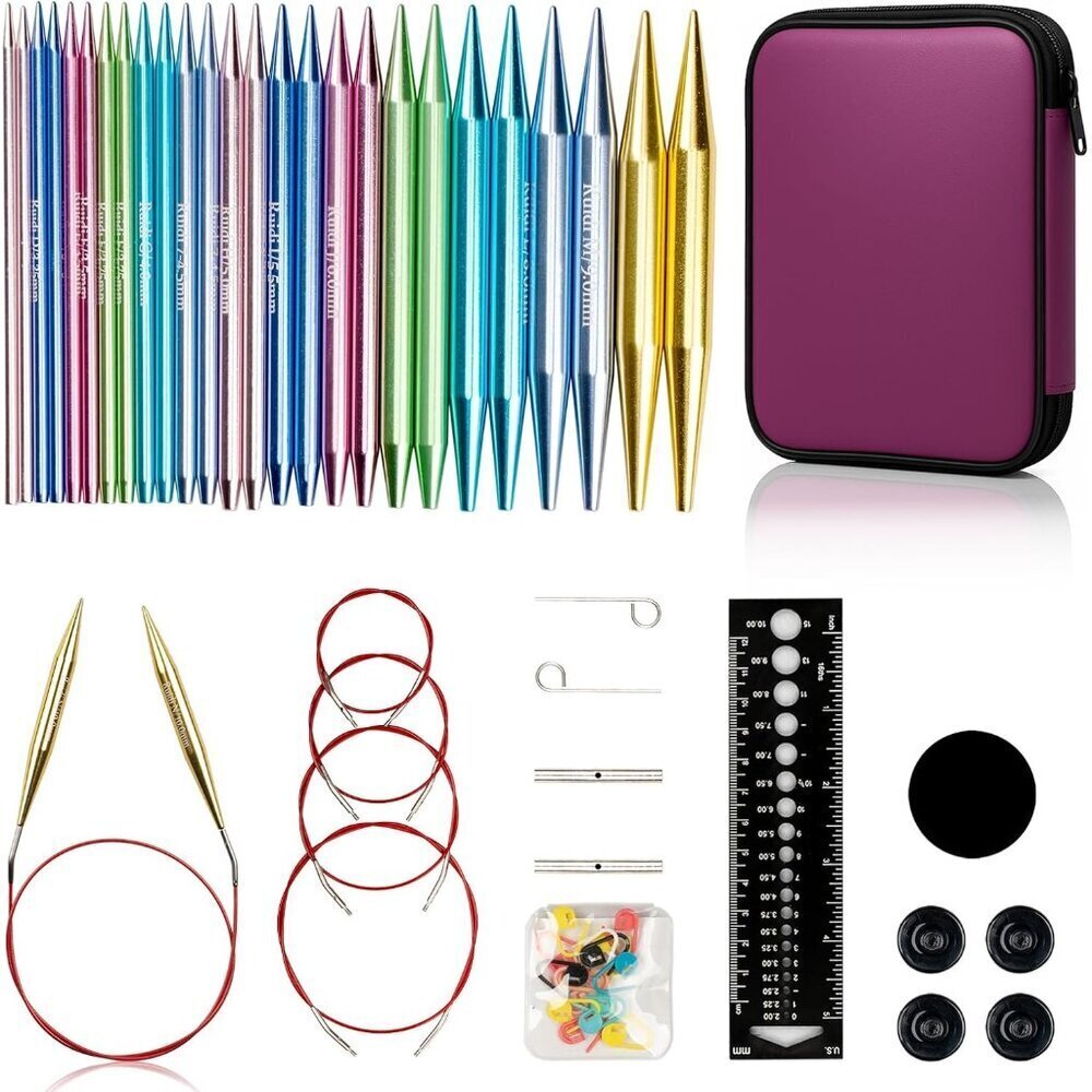 Circular Knitting Needles 13 Pairs Aluminum Purple Set